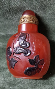 Early Qing c1700-1770 Cornelian Snuff Bottle Carnelian Onyx Red Agate Inscribed #35