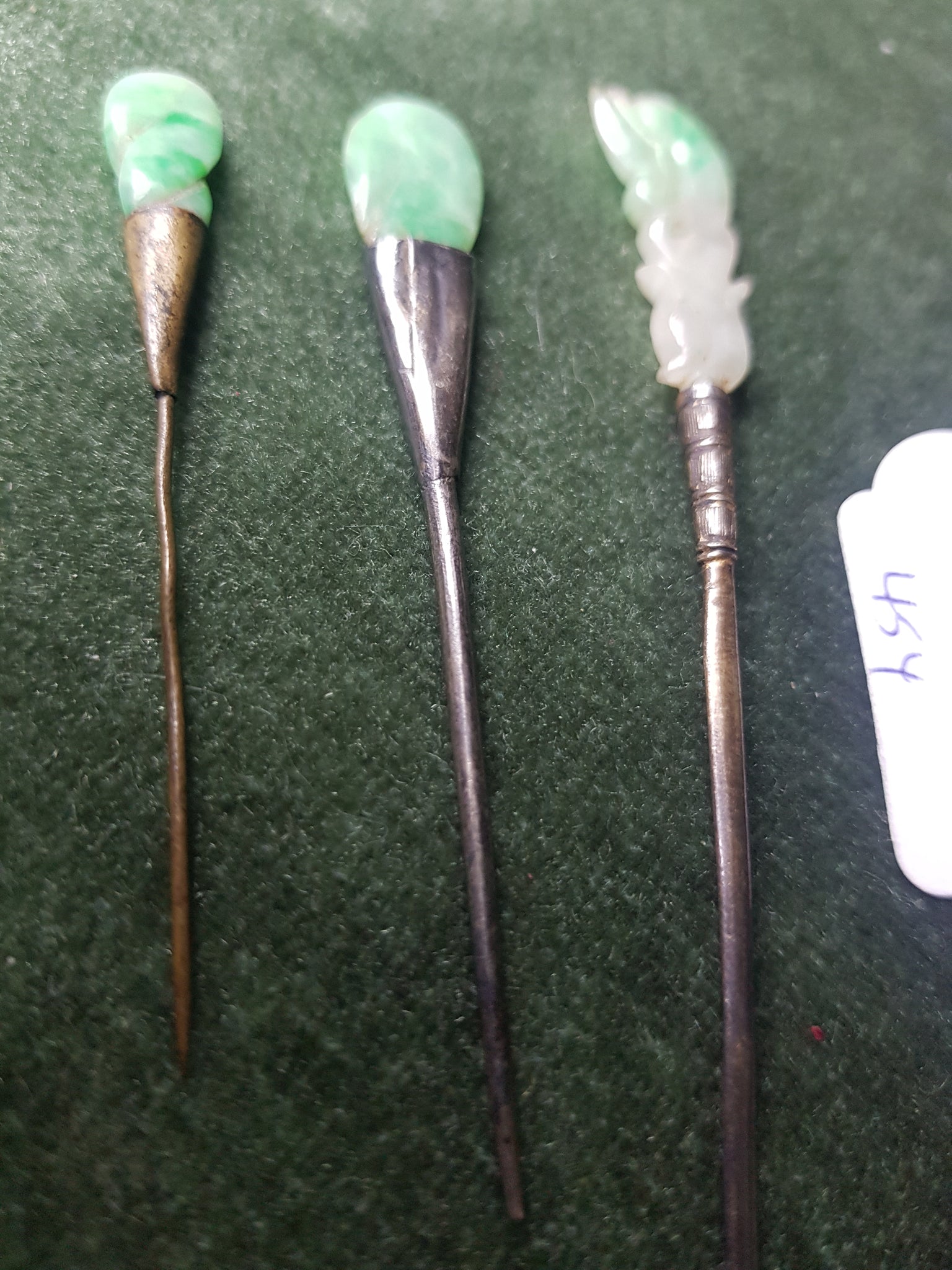 Qing Chinese Jade and Silver hairpins x 3 #454