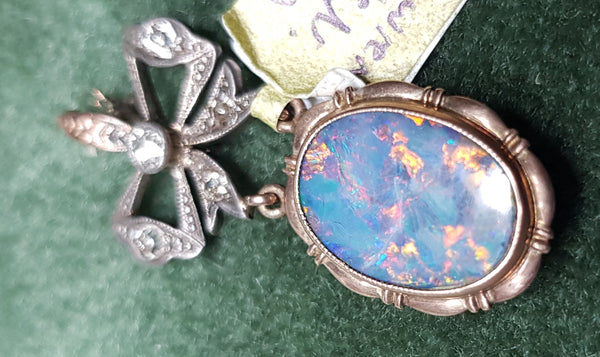 c1930 9ct Gold Opal and Diamonds pendant J Lawrence Melbourne #462