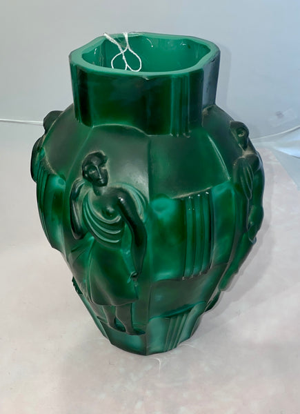 Artur Pleva Curt Schlevogt Malachite Glass Vase Czech Republic c.1930 small AF.jpg