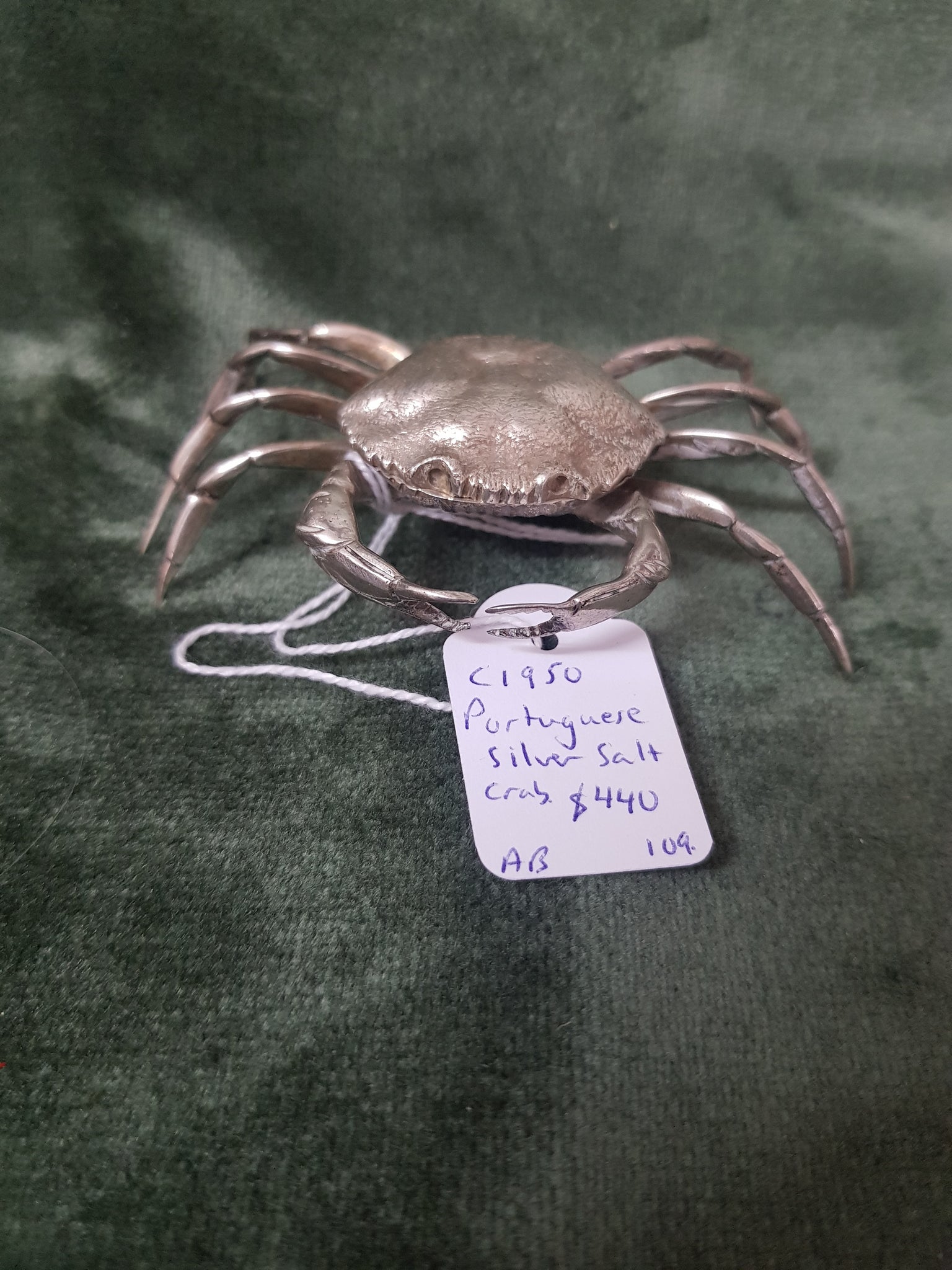 c1950 Portugeuse Silver crab salt sellor 9cm across #109
