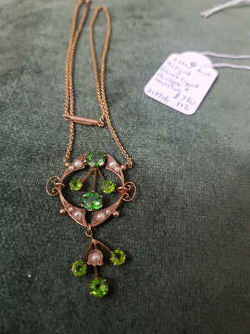 9ct Gold pendant necklace Australian c1920 Garnet topped doublet and Seed Pearls #112