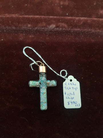 c1920 9ct Gold cross with floating Opal chips #113
