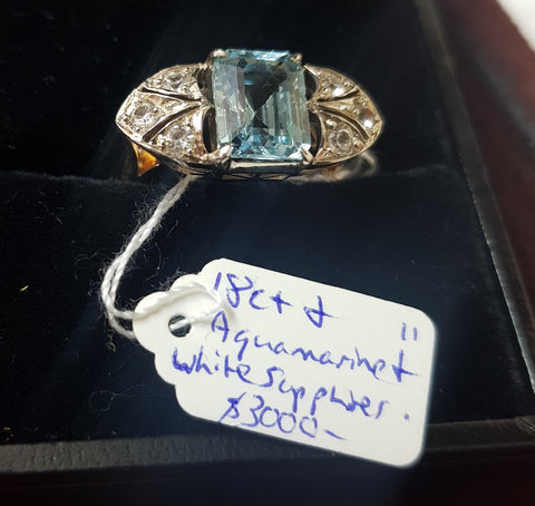 18ct Gold and Aquamarine and White sapphire ring #11