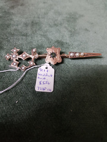 9ct Gold and Seed Pearls brooch #121