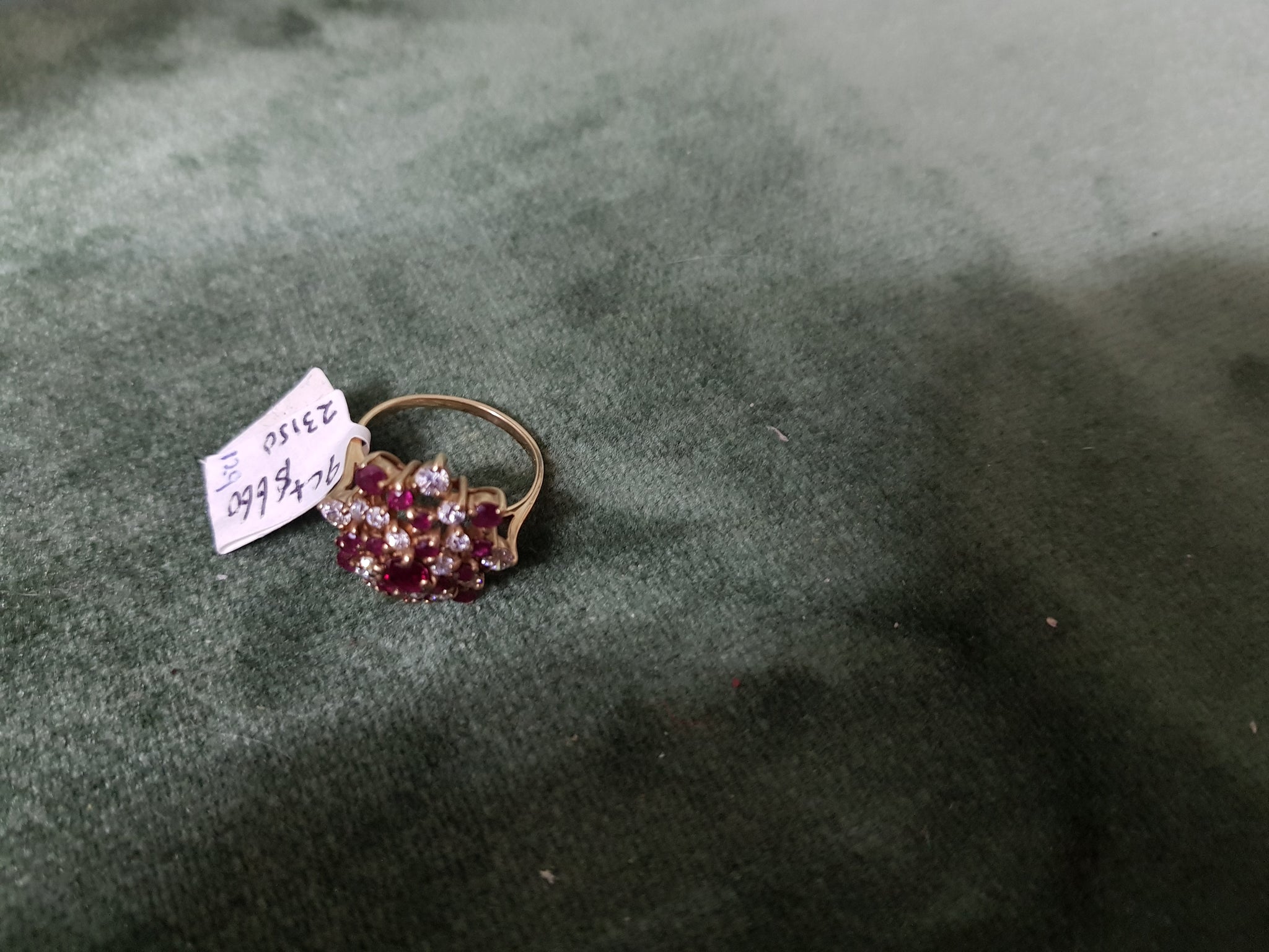 9ct Gold Cubic Zirconia's and artificial Rubies ring #129