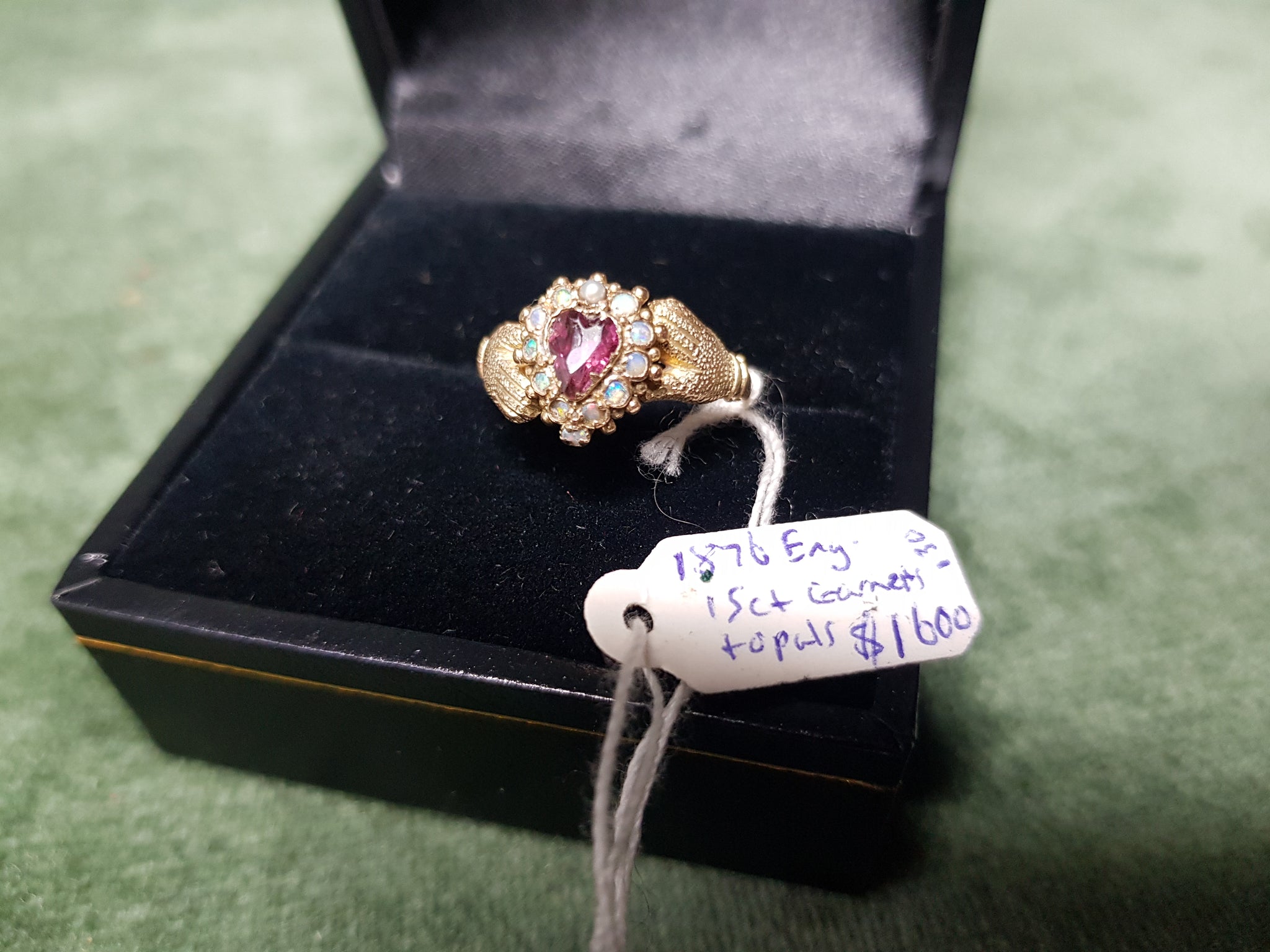 c1876 Regard Ring 15ct Gold Garnets and Opals #130