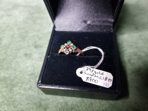 c1880 London 375 Gold, Emeralds, Garnets and Opals ring #133