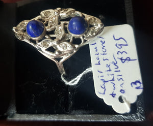 c1950 Lapis and White stones on Silver ring #13