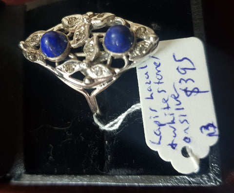c1950 Lapis and White stones on Silver ring #13