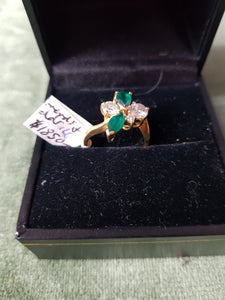 c1990 18ct Gold, Diamonds and synthetic Emeralds ring #166