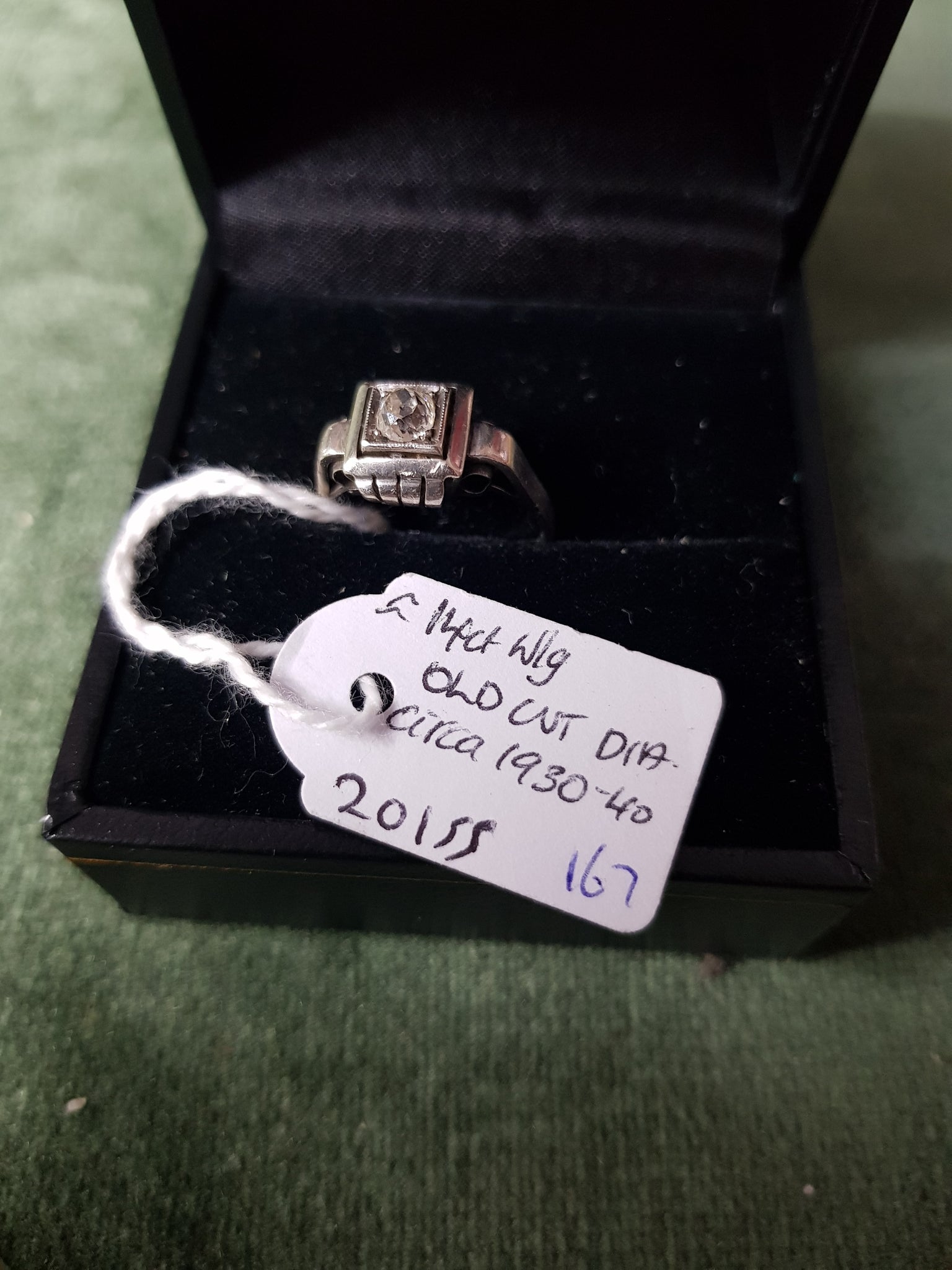 c1930-40 approx 14ct White Gold and old cut Diamond ring #167