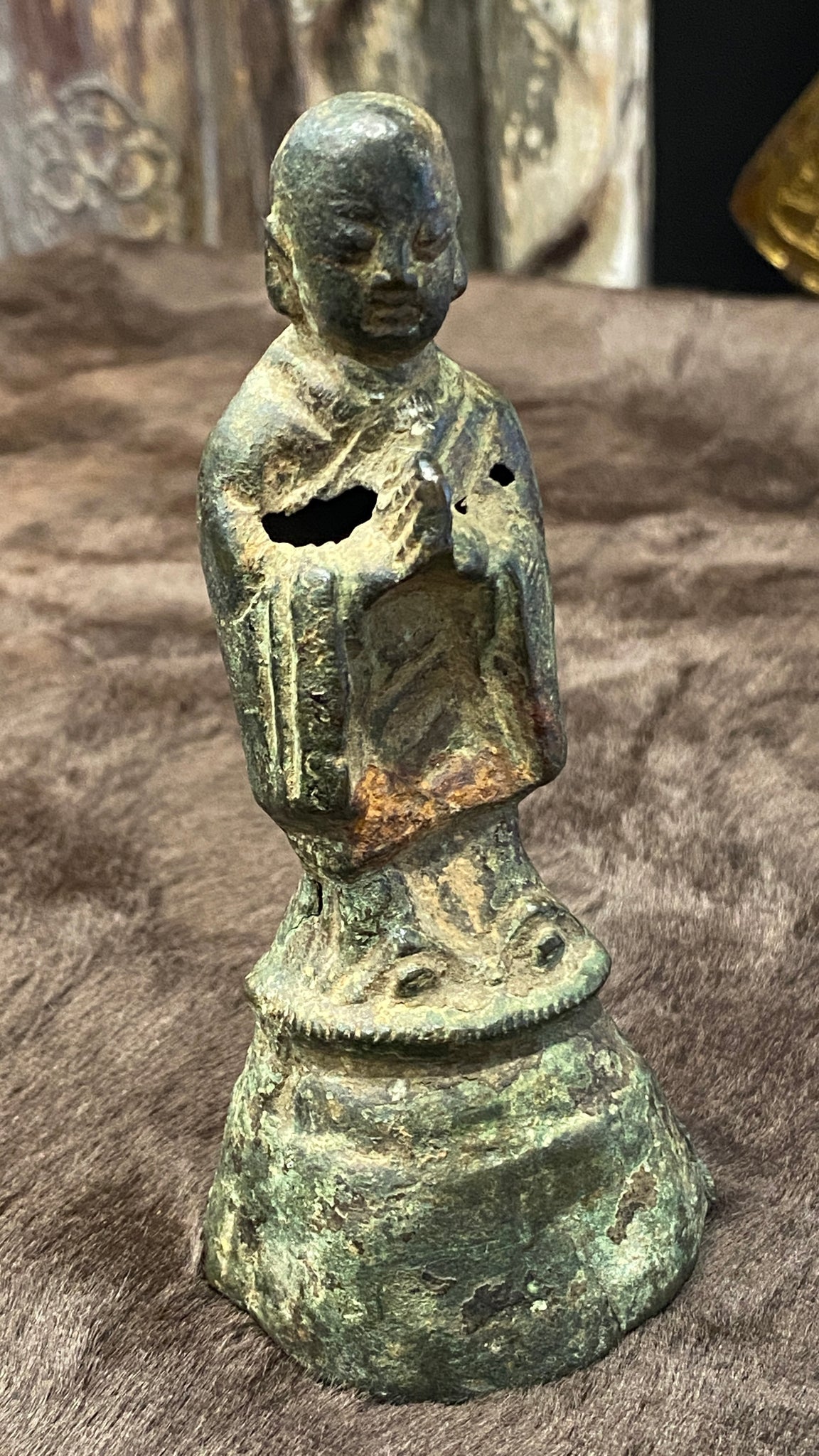 19th Century Qing Cast Iron and Bronze Lohan