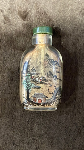 19th Century Qing Glass Inside Painted Snuff Bottle and Nephrite Stopper