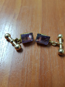 Pair 15ct Gold Cufflinks w/ 1x 4.5ct Amethyst 9ct Dumbell Fittings c.1940