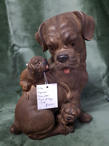 Japanese Signed Terracotta Dogs c1930 28cm H 16cm D #33