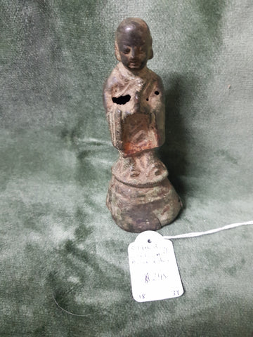 Qing Bronze + Cast Iron Lohan c1860 12.2cm H #34