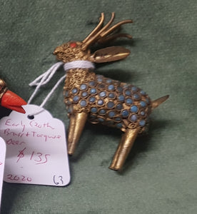 Sino-Tibetan Brass Deer with Turquoise 6cm tall 5cm across #63
