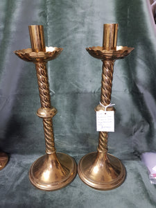 C19th Australian gothic style brass candlesticks signed T.Gaunt (MEL) 43.5cm tall 15.5 dm #212