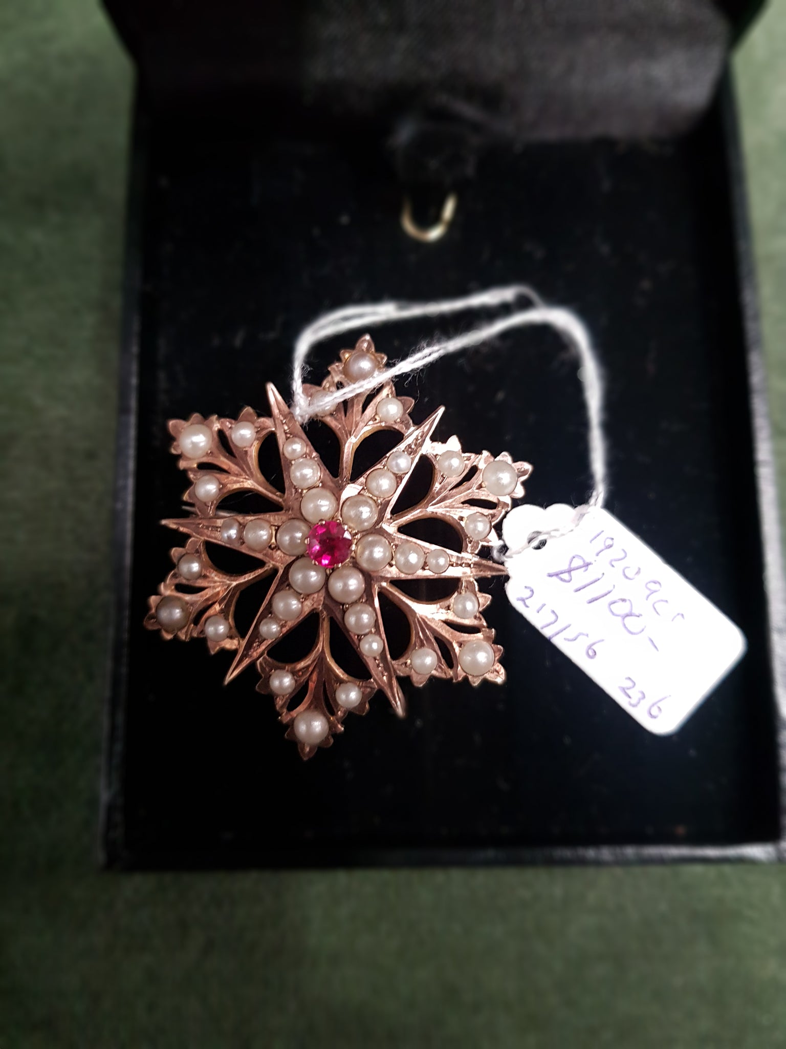 c1920 9ct Gold Seed Pearls and Garnet top doublets, Willis and Sons MEL #236