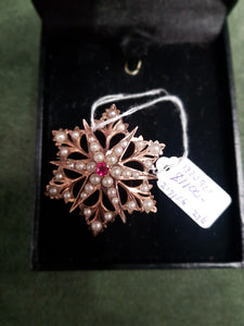c1920 9ct Gold Seed Pearls and Garnet top doublets, Willis and Sons MEL #236