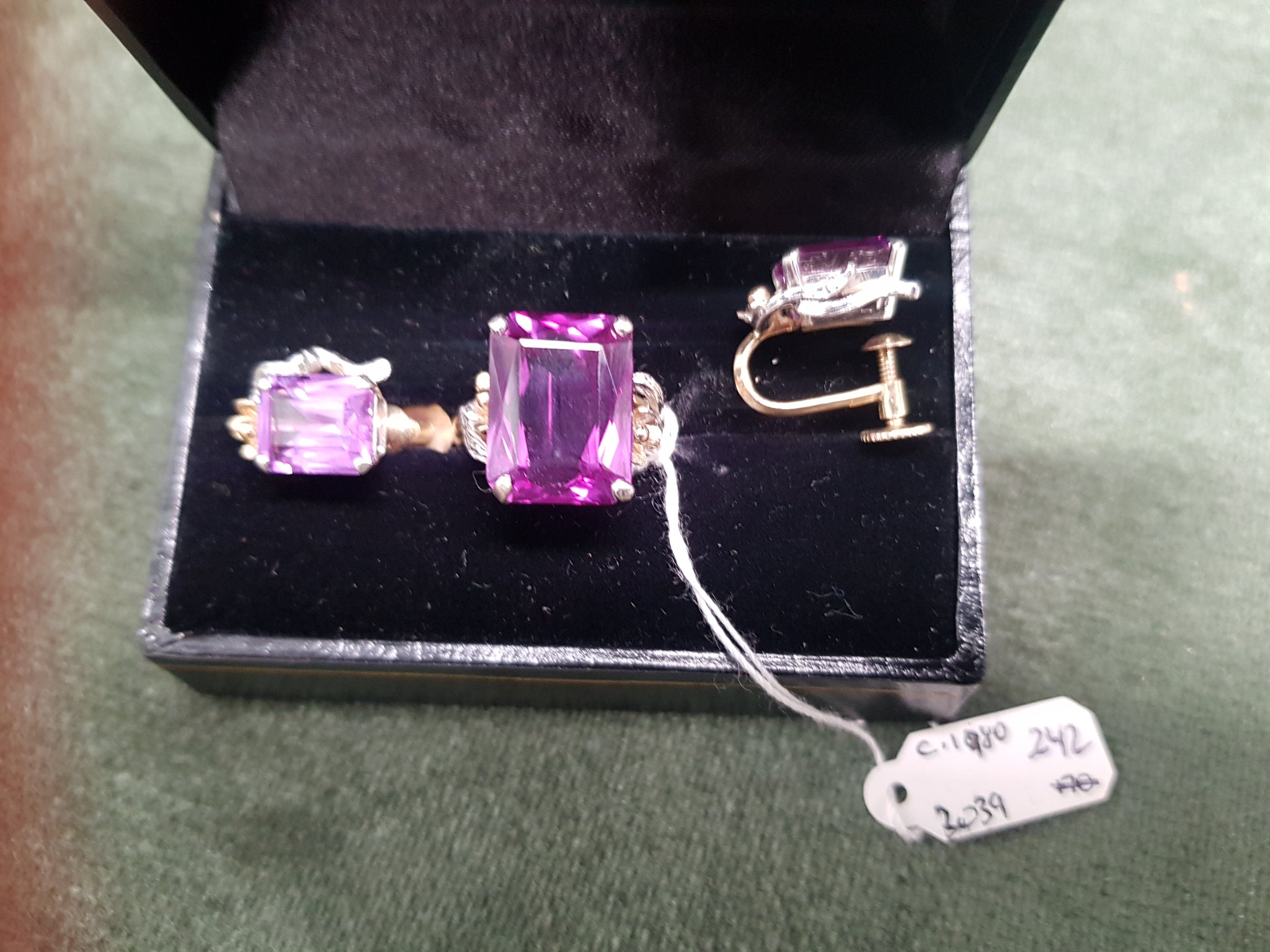 14ct Gold and synthetic Corundum ring and earring set #242