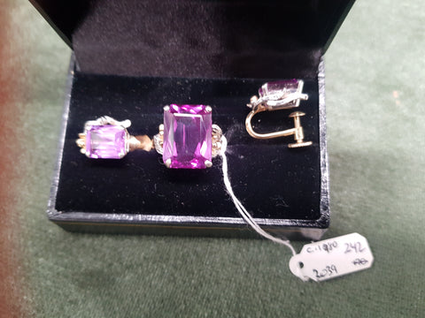 14ct Gold and synthetic Corundum ring and earring set #242