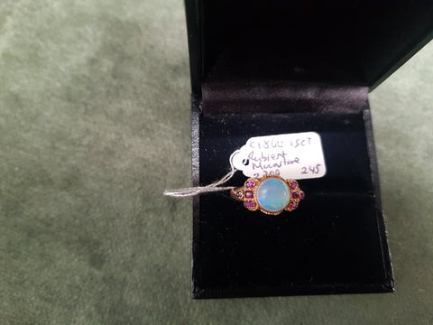 c1860 Birmingham 15ct Gold, Rubies and Moonstone ring #245