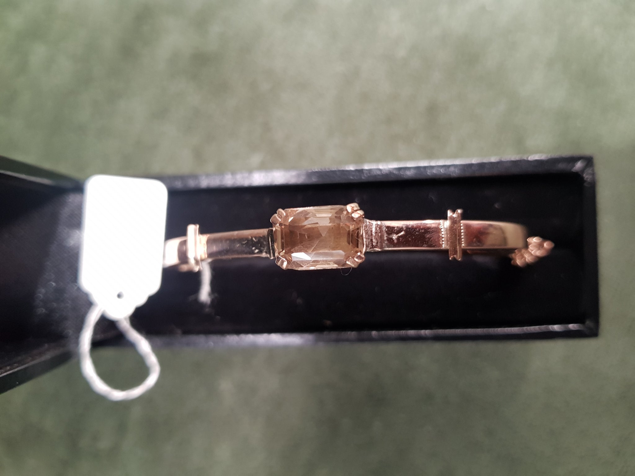 c1950 Willis and Sons MEL 9ct and Emerald cut Citrine bangle #247