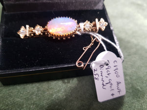 c1900 Australian 9ct Gold Opal and diamond brooch #258