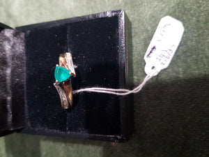 9ct Gold, Diamonds and synthetic Emeralds ring #261