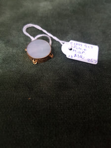 c1899 375 Gold Birmingham hallmarked W.O and mother of Pearl tambourine fob (possibly William Oliver 1892-1908 Tenby St Birmingham) #267