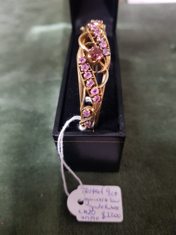 c1920 9ct Gold tested bracelet, Garnets and low grade Rubies #282