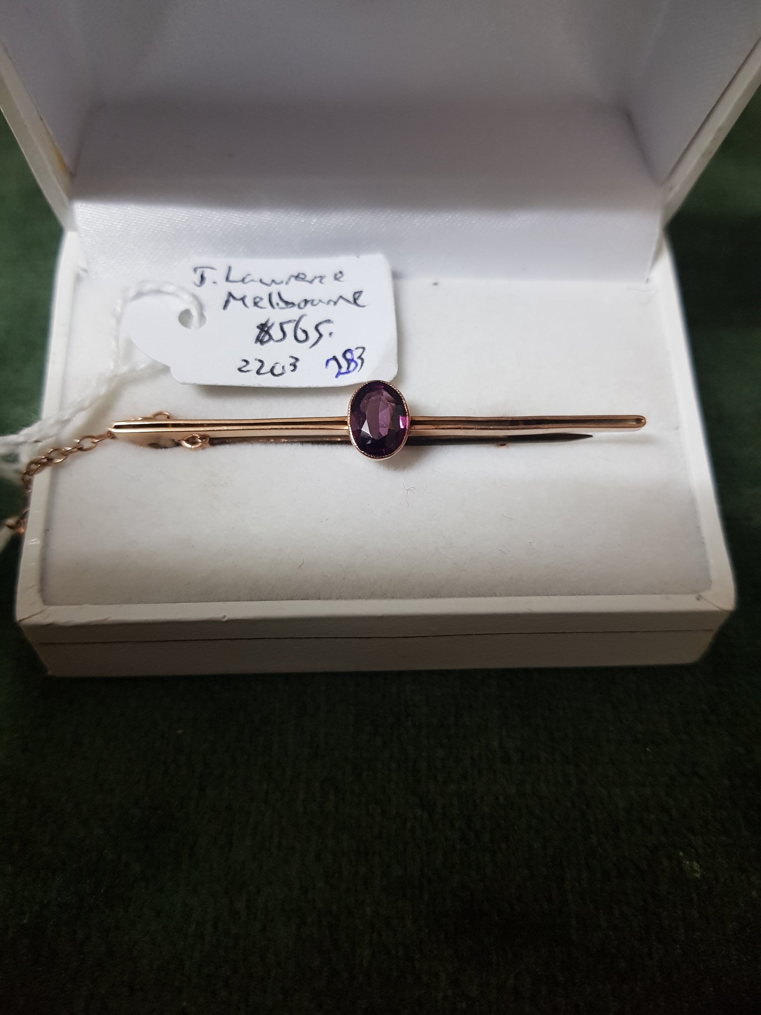 c1920 J.Lawrence MEL 15ct Gold and Aus Rhodolite Garnet brooch #283