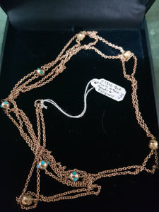 c1910 9ct chain 9ct beads and Turquoise necklace 69cm drop #286