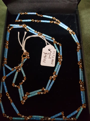 c1900  England 15ct Gold, enamel and Seed Pearl necklace 68cm drop #287