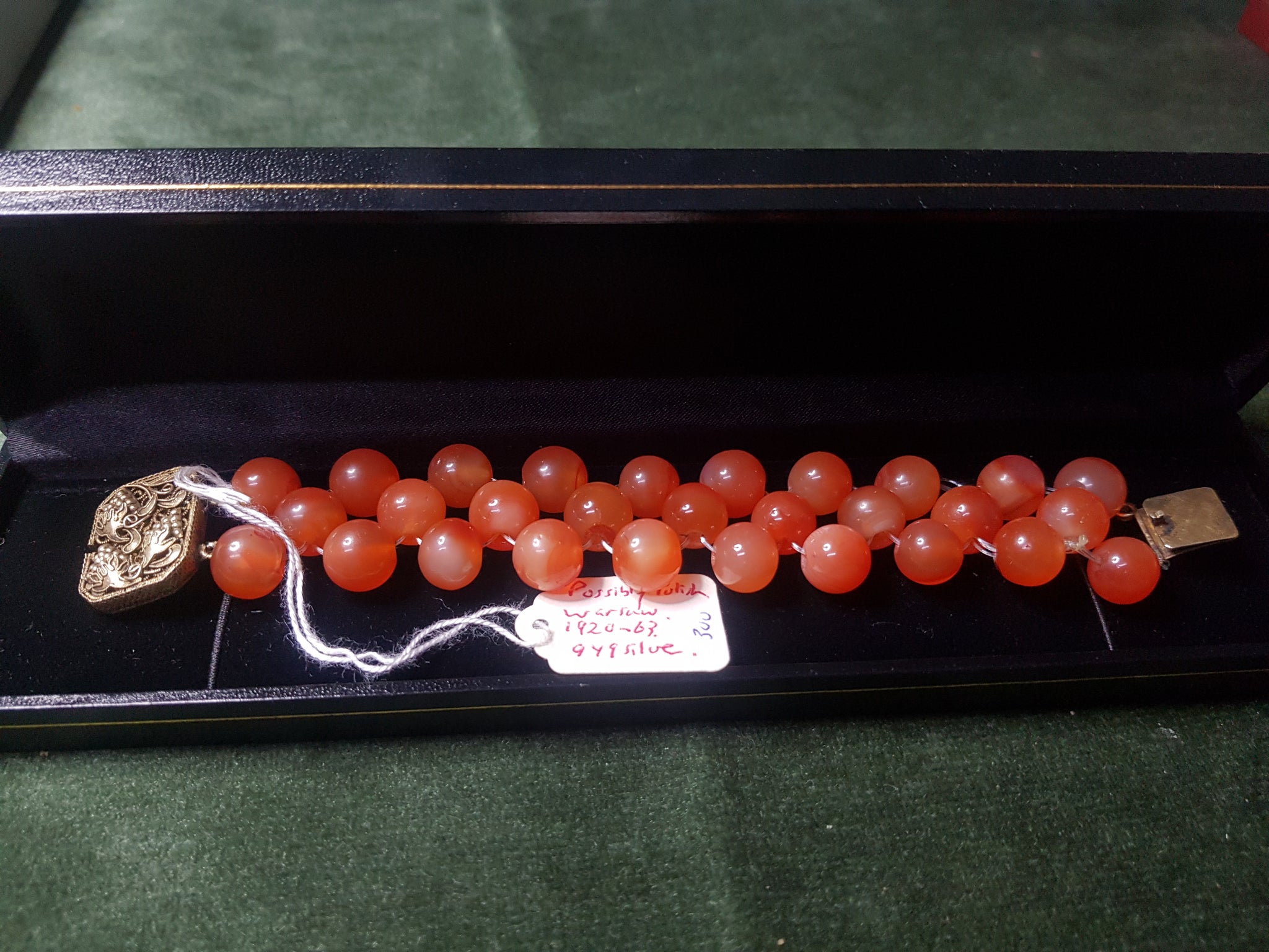 c1920 Silver clasp bracelet with Agate possibly Polish/Warsaw restrung #300