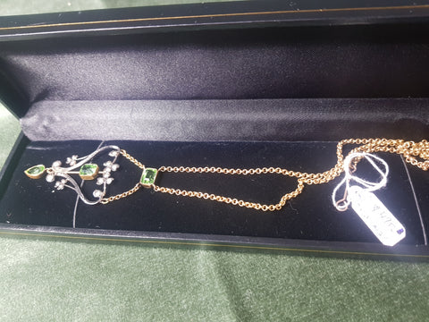 c1930 gilt on Silver, Seed Pearls and Paste necklace #304