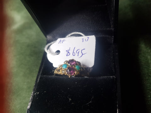 c1818 Birmingham 9ct and natural stones ring (AF) #313