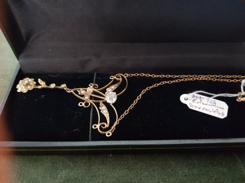 c1920 9ct Gold, Paste and Seed Pearls necklace #323