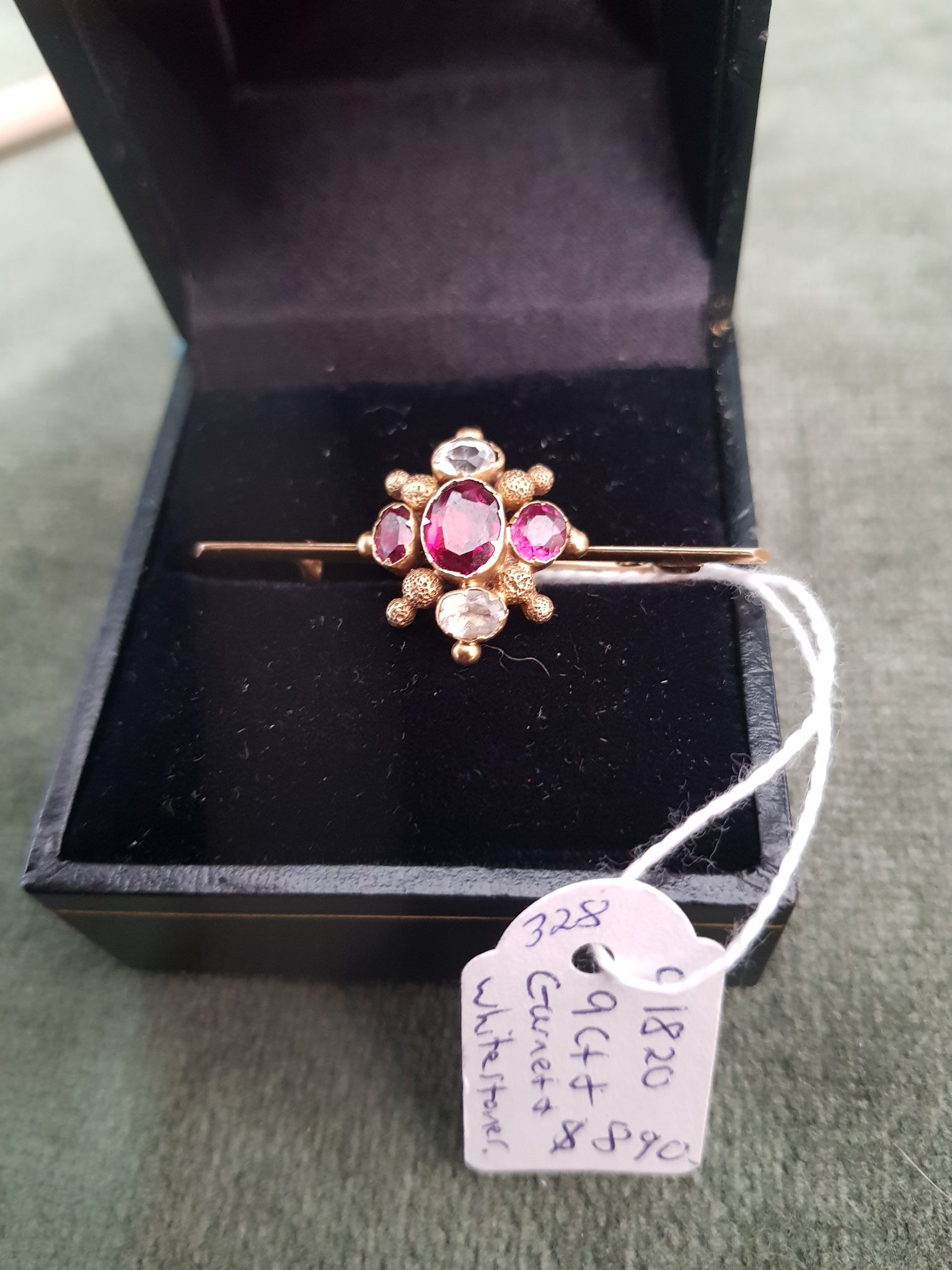 c1820 9ct Gold Garnets and white stones brooch, restored #328