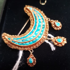 c1950 18ct Gold and Turquoise brooch European #391