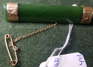 c1930 NZ Jade and gilt bar brooch #443