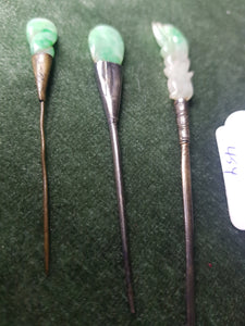 Qing Chinese Jade and Silver hairpins x 3 #454