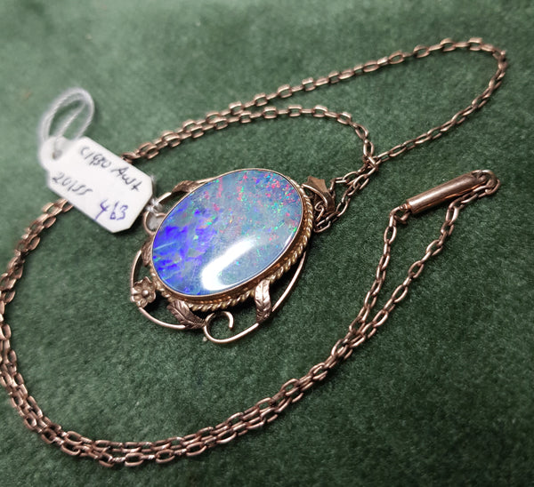 c1930 9ct Gold set and chain Australian Opal pendant  #463