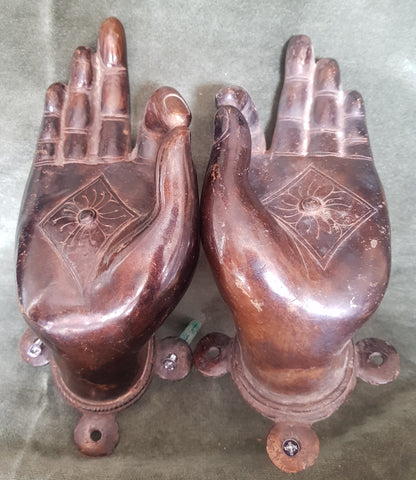 Mid C20th Asian pair of Bronze Buddha hands 22cm long 10cm wide 10cm deep #468