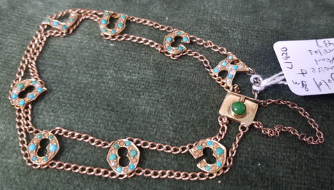 c1900 15ct Gold Turquoise and Seed Pearls good luck bracelet #483