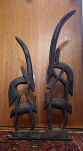 Early-Mid C20th pair African wooden Bamana antelope carvings, Mali #488
