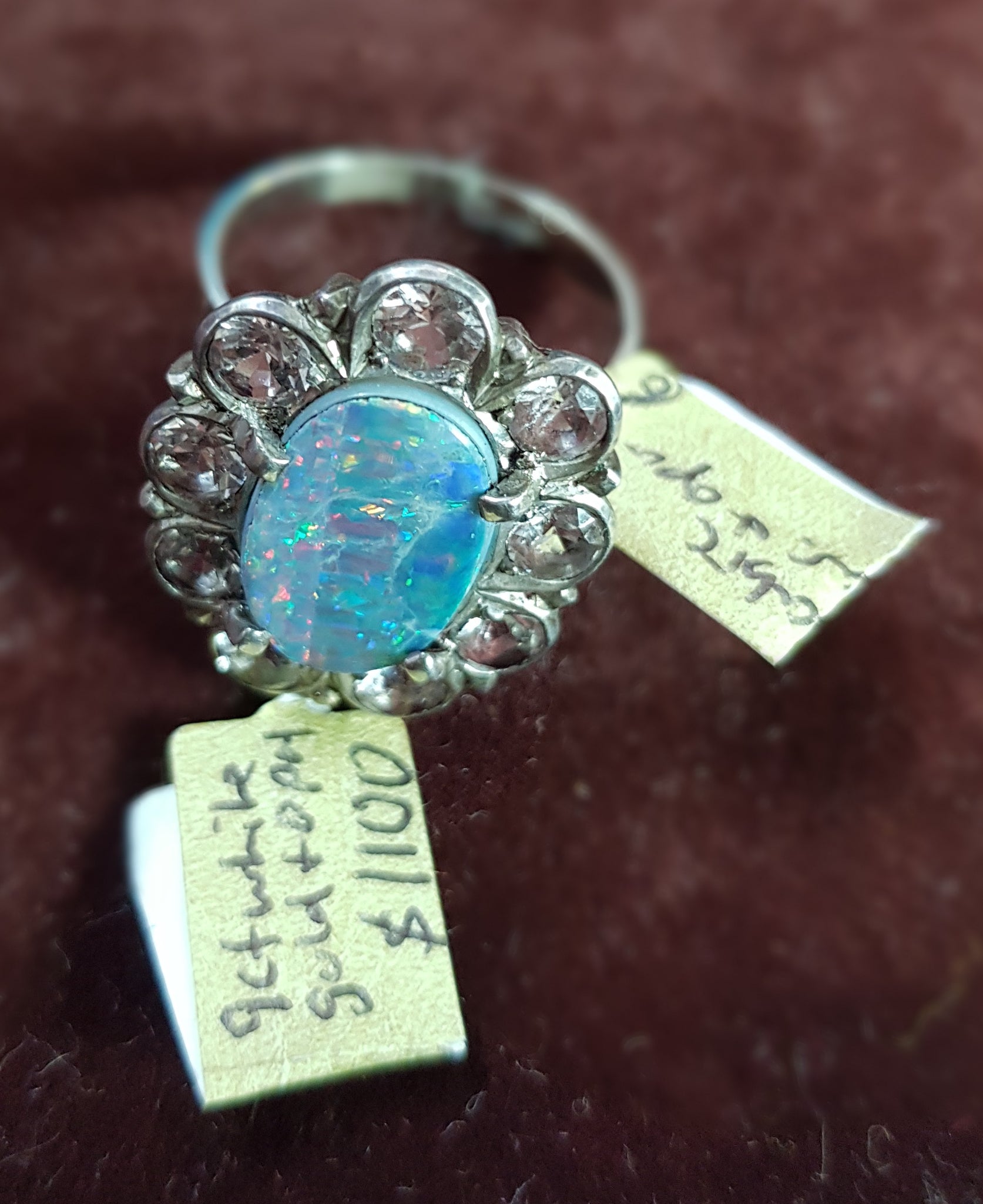 c1990 9ct White Gold, Silver and Opal and Cubic Zirconia's ring #6