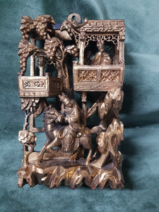 c1890 Qing gilt wood carving 22cm tall 5.5cm deep 12.3cm across #92